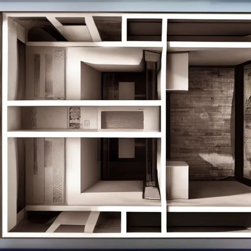 Prompt: cross section of human head with miniature living room inside, unreal engine, 12k