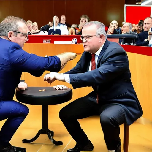 Image similar to scott morrison vs anthony albanese arm wrestle