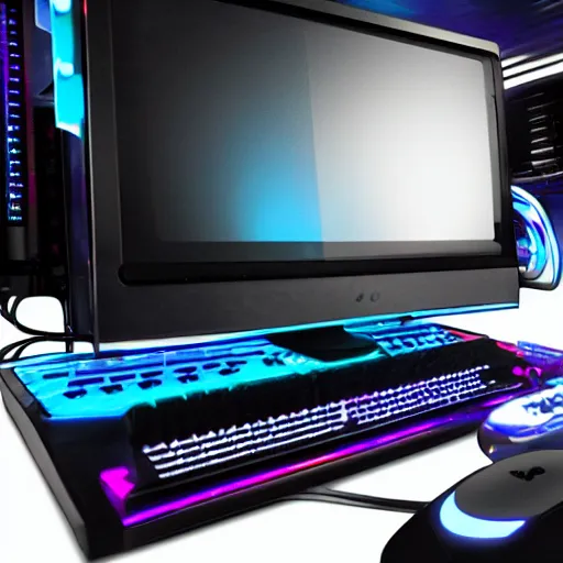 Image similar to Modern gaming pc, vaporwave,