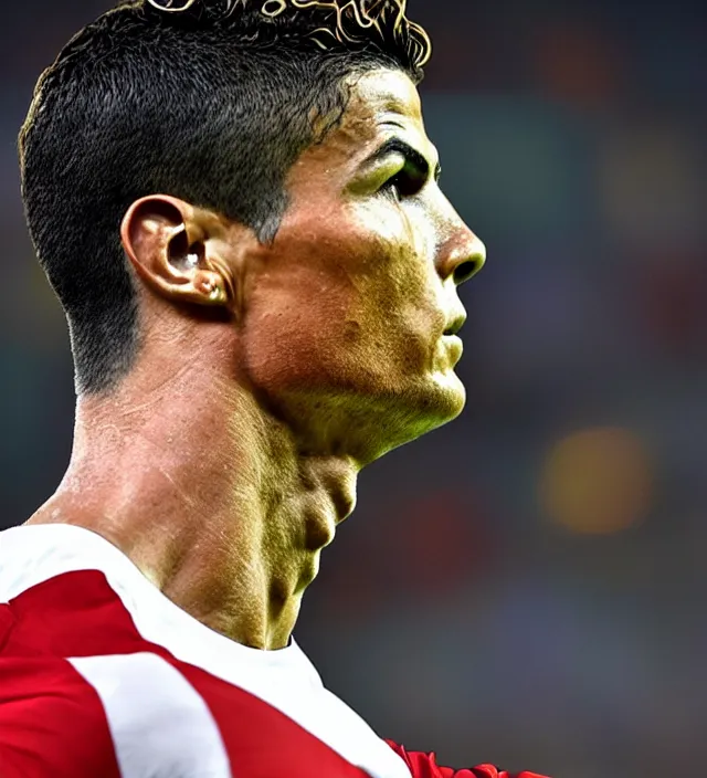 Prompt: Mesmerizing Classical bust of cristiano ronaldo, with a defiant look