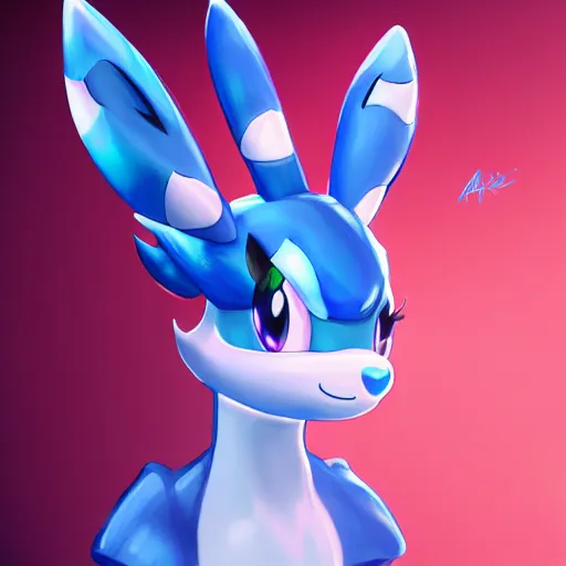 Image similar to aesthetic portrait of a shiny blue sylveon, hyperrealistic, super cute, character design, artstation, 4 k, ultra detailed digital art