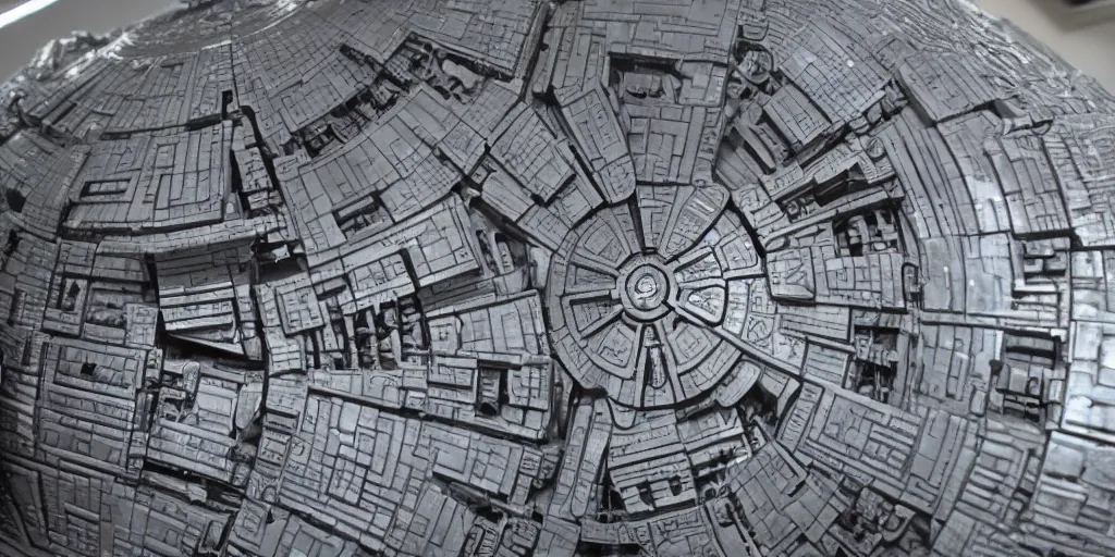 Image similar to death star surface, greebles, nurnies, very detailed