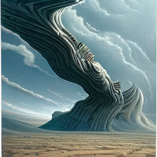 Image similar to an endless twisting inverted nightmare landscape, rhads!, ( h. r. giger )