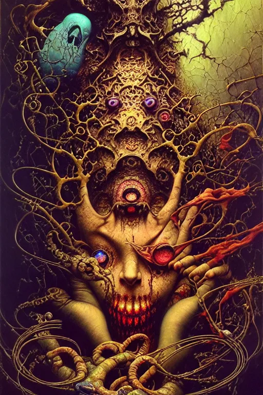 Prompt: realistic detailed image of ornate haunted treasure, depth perception, depth of field, action horror by lisa frank, ayami, kojima, amano, karol bak, greg hildebrandt, and mark brooks, neo - gothic, gothic, rich deep colors. beksinski painting, part by adrian ghenie and gerhard richter. art by takato yamamoto. masterpiece