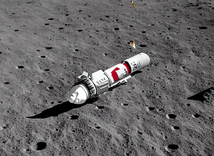 Image similar to a Lego rocket landing on the Moon