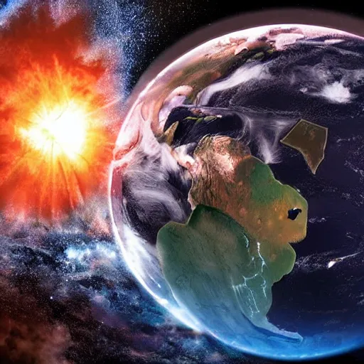 Image similar to Earth going to blow up, view from space, apocalypse, high quality, digital art