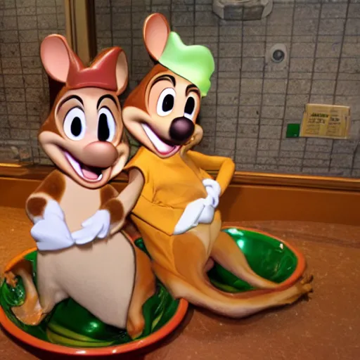 Image similar to chip and dale stuck in a jello mold, disney,