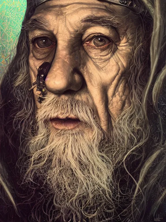 Prompt: art portrait of Gandalf,8k,by tristan eaton,Stanley Artgermm,Tom Bagshaw,Greg Rutkowski,Carne Griffiths,trending on DeviantArt,face enhance,hyper detailed,minimalist,cybernetic, android, blade runner,full of colour,