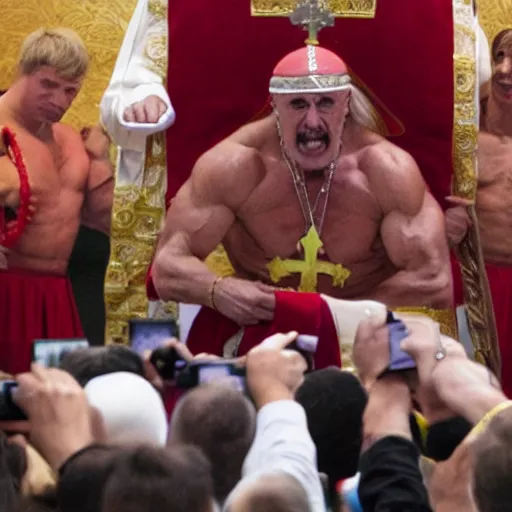 Prompt: Hulk Hogan as the pope, RAW image, high quality, photo, camera