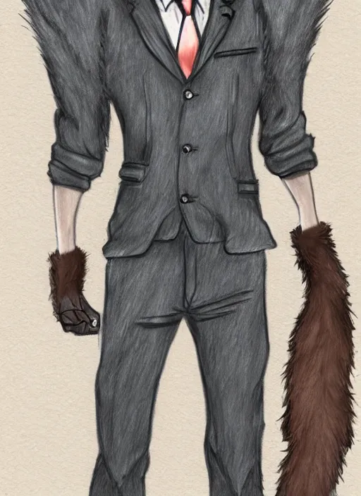 Image similar to master furry artist colored pencil drawing full body portrait character study of the anthro male anthropomorphic wolf fursona animal person detective wearing suit and tie