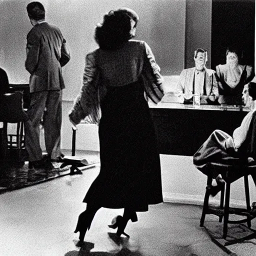 Prompt: photograph of film a noir jazz bar, crowds of people, she arrived in a red dress, cinematography by john alton, burnet guffey, john seitz.