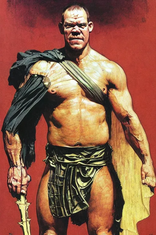 Prompt: full body portrait of jocko willink as huge warrior wearing a pants and a cape in the style of marvel's jack kirby, dynamic action, by lawrence alma tadema and zdzislaw beksinski and norman rockwell and tom lovell and greg staples and john william waterhouse