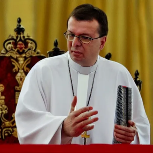Prompt: president of serbia, aleksandar vucic as a priest