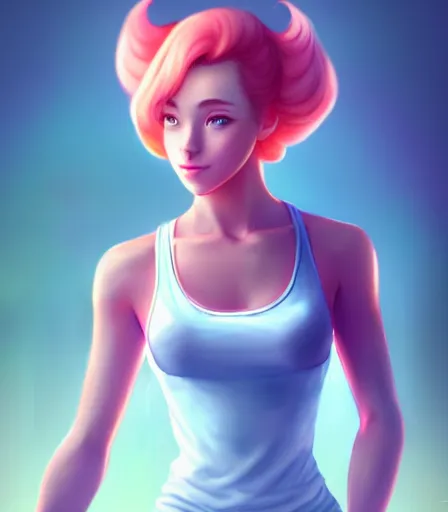 Prompt: beautiful portrait of a gorgeous personal trainer who looks like Princess Peach , character design by charlie bowater, ross tran, artgerm, and makoto shinkai, detailed, soft lighting, rendered in octane