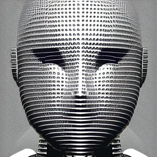 Prompt: an artificial robot made in the shape of a man, human steel face, halftone effect