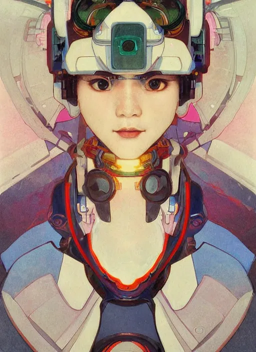 Prompt: colourful upper half portrait of army mecha robot - art by tenmyouya hisashi, hsiao - ron cheng & alphonse mucha, highly detailed, digital painting, illustration, smooth, sharp focus, intricate, symmetry, pinterest, behance, artstation