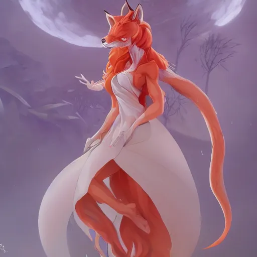 Prompt: A full-length portrait of a beautiful and elegant fox kurama， full of details, matte painting, concept art, smooth, by Kittichai Rueangchaichan and wlop ，trending on cgsociety and artstation，8kHDR，light effect