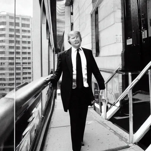 Image similar to photo of young donald trump in new york, black and white, by gilbert weingourt