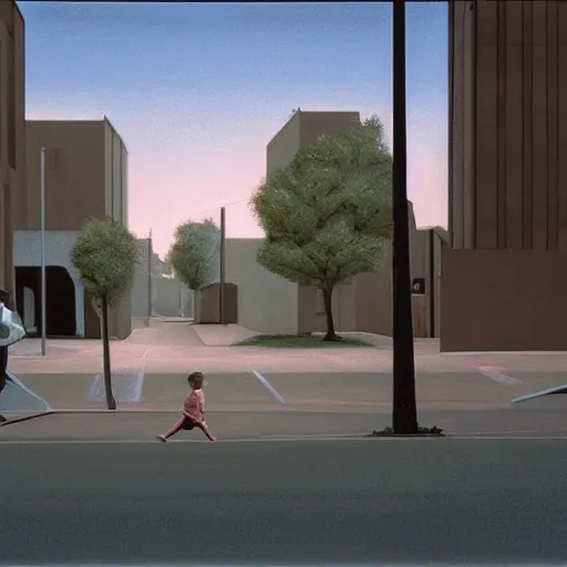 Image similar to pastel 3 d minimalist, street scene by jeffrey smart and gregory crewdson