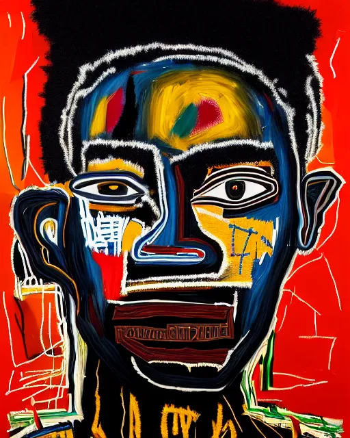 Prompt: A extremely ultra highly detailed majestic hi-res beautiful immaculate head and shoulders award winning painting stunning portrait masterpiece of the face of a strong black african man by Jean-Michel Basquiat, 8k, high textures, ultra hyper sharp, insanely detailed and intricate, super detailed, 8k HDR ultra high quality