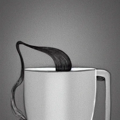 Prompt: Huge man drinking from a tiny mug, digital art, graphite, black and white