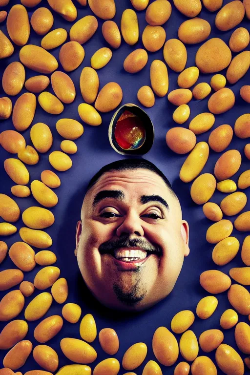 Image similar to 📷 gabriel iglesias the egg 🥚, made of food, head portrait, dynamic lighting, 4 k