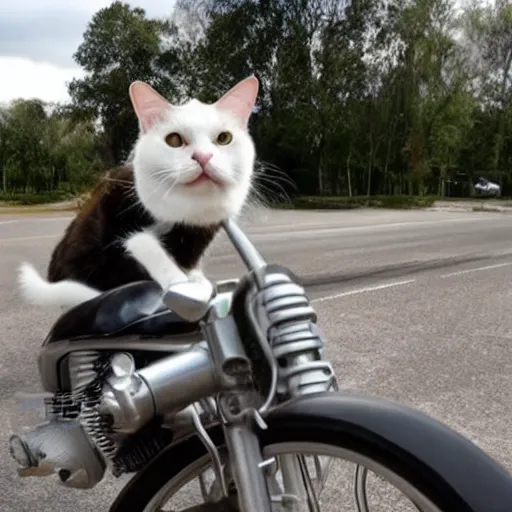 Image similar to a cat riding a motorcycle with a helmet