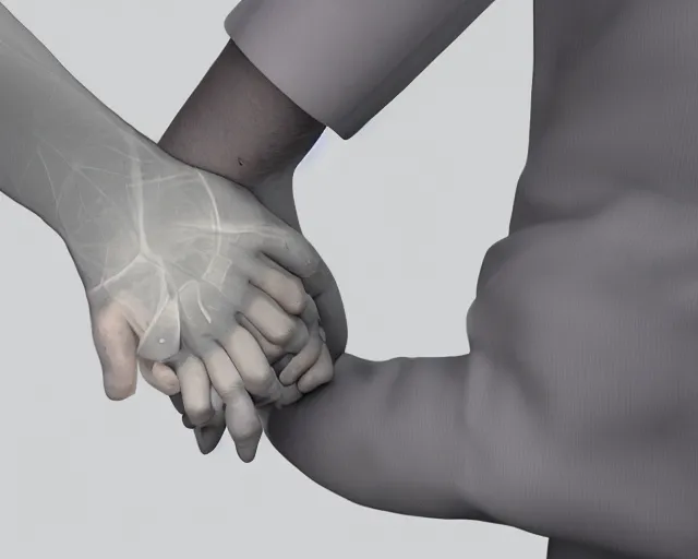 Image similar to xray photoshoot of couple hand holding, high details, octane render, unreal engine