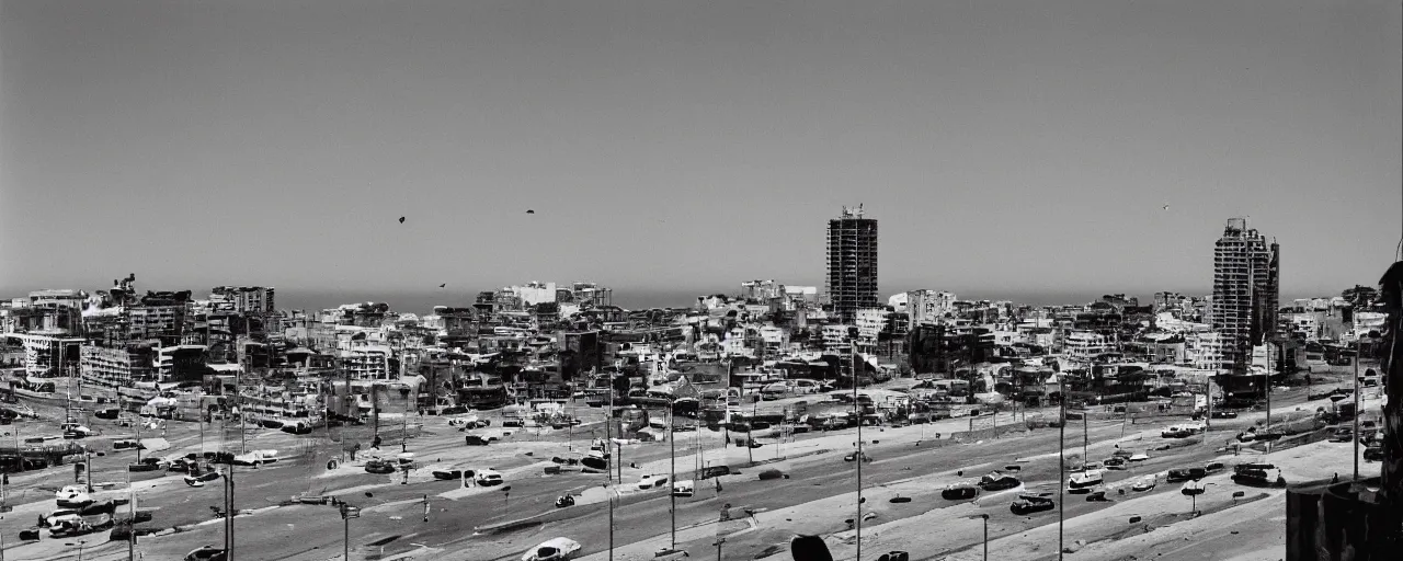 Image similar to apocaliptic Portrait of the city of Mar del Plata with a offshore oil dripping , by Tom Bunk and stephen Shore, 35mm