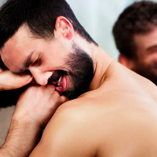 Image similar to man getting his armpits tickled by another man