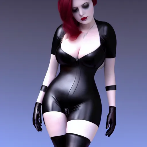 Image similar to a curvy feminine young hot pale goth cutie wearing an elegant elaborate tight latex-nylon-leather outfit, cgsociety, photorealistic, sublime-hyperadvanced-seductive ambience, 16k, smooth, sharp focus, trending on ArtStation, volumetric lighting, thin waist, fully clothed