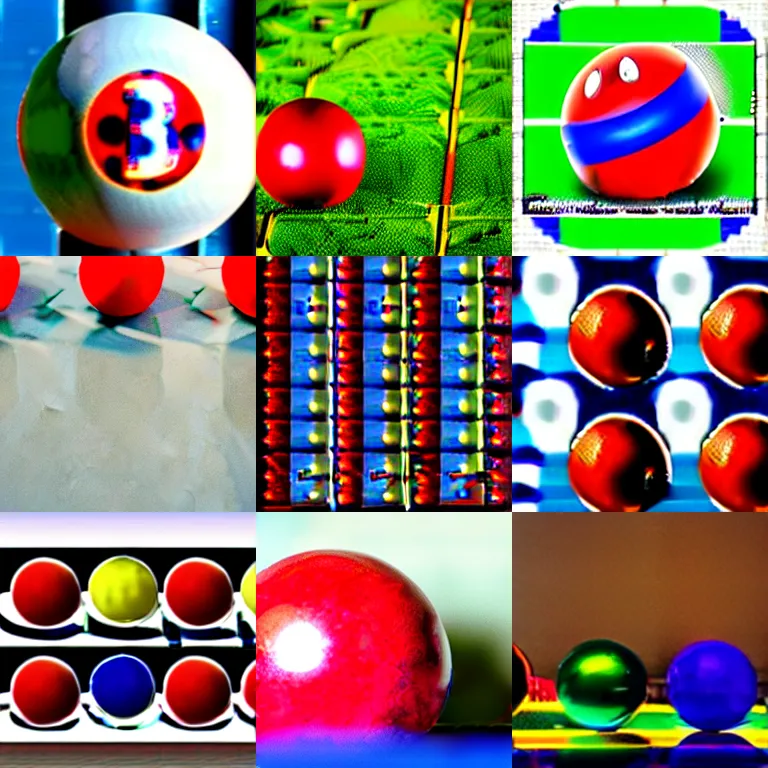 Prompt: red ball on the top, blue ball on the bottom