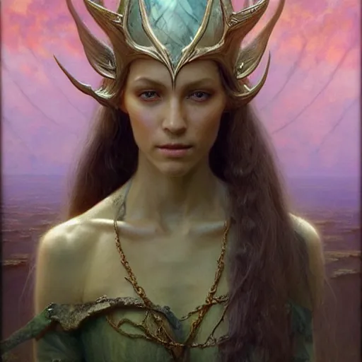 Image similar to a beautiful elven princess, stuning 3 d render, masterpiece, glowing aura, by donato giancola and greg rutkowski and wayne barlow and zdzisław beksinski, realistic face