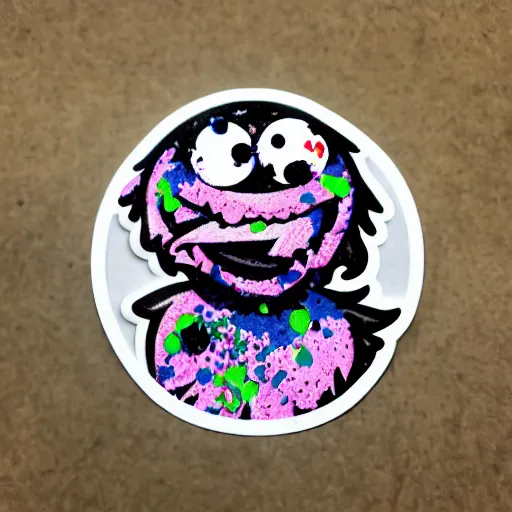 Image similar to die cut sticker, the cookie monster in techwear, splatter paint