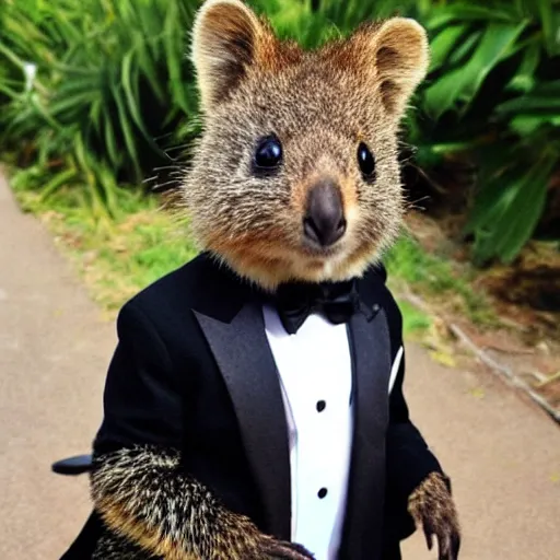 Image similar to a quokka wearing a tuxedo