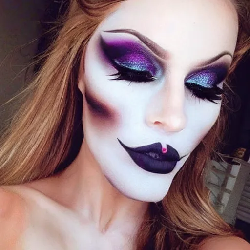 Prompt: a selfie of a woman with horrible makeup on