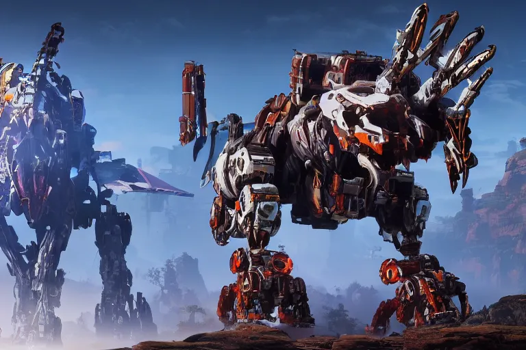 Image similar to scrapper machine mecha animal beast robot of horizon forbidden west horizon zero dawn bioluminiscence global illumination ray tracing hdr fanart arstation by sung choi and eric pfeiffer and gabriel garza and casper konefal