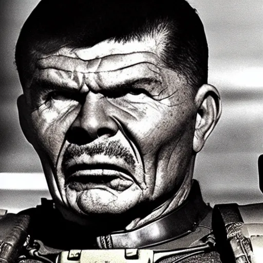 Image similar to Charles Bronson as Doomguy, Doom 2016