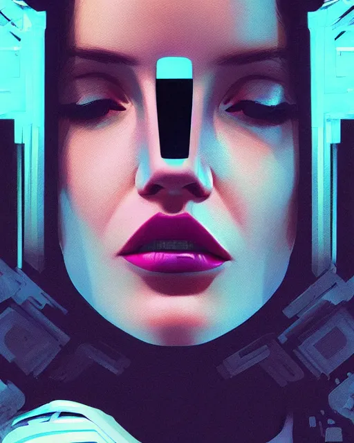 Image similar to portrait of lana del rey as a cyborg. intricate abstract. intricate artwork, by tooth wu, wlop, beeple, dan mumford. concept art, octane render, trending on artstation, greg rutkowski very coherent symmetrical artwork. cinematic, key art, hyper realism, high detail, octane render, 8 k, iridescent accents