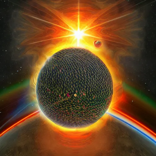 Prompt: dyson sphere around the sun, science fiction, digital art, highly detailed, high quality, high resolution