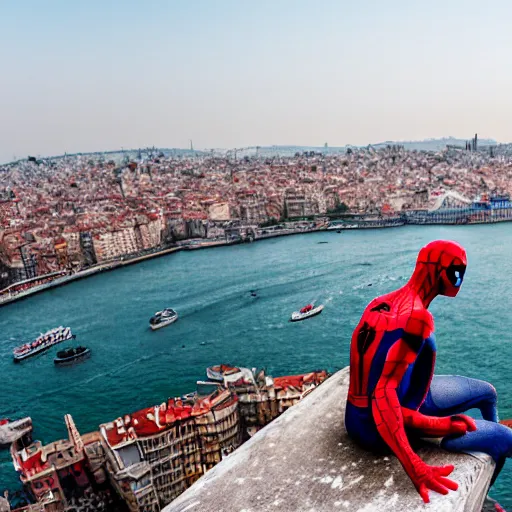 Prompt: Spider-man on top of the Galata Tower in Istanbul, photorealistic, 4K, 200mm lens