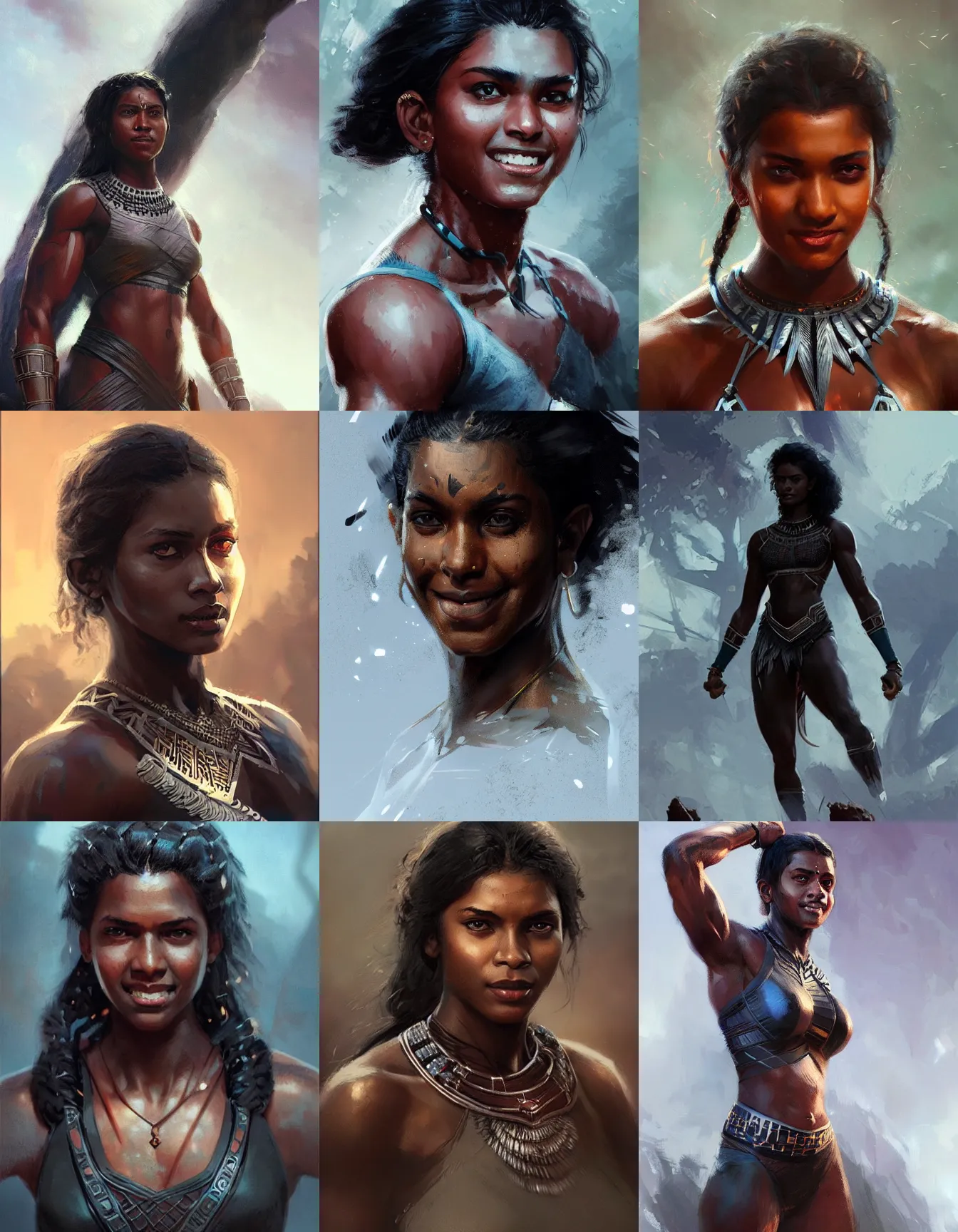 Prompt: young indian woman black panther, strong, muscular, smiling, digital portrait by greg rutkowski, intricate, soft focus, highly detailed, cinematic, epic, artstation