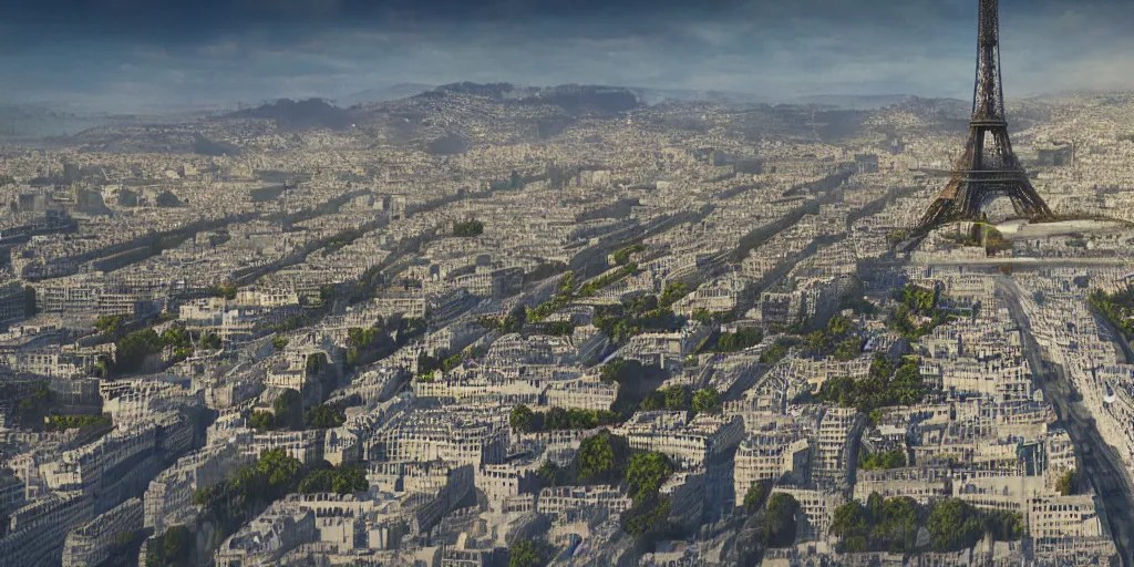 Image similar to the beautiful bustling city of paris rebuilt as a coastal city in california, beautiful weather, palm trees, splendid haussmann architecture, eiffel tower in the middle, digital painting, highly detailed, intricate, concept art, matte painting, trending on artstation, octane render, 8 k, unreal engine