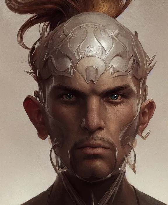 Image similar to portrait close up of man look at the camera in symmetry. concentrated look, symmetry, with an explosion on the back, d & d, fantasy, intricate, elegant, highly detailed, digital painting, artstation, concept art, art by artgerm and greg rutkowski and alphonse mucha, boris vallejo