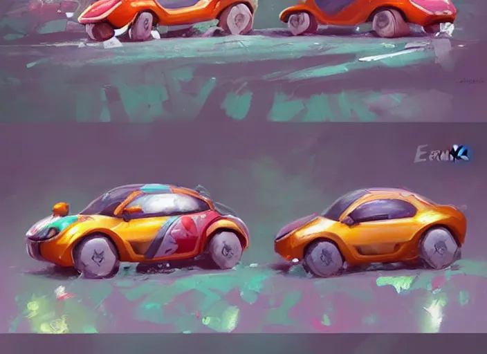 Image similar to concept design of cute candy cars for a aaa game, oil painting by eren arik and jama jurabaev, extremely detailed, brush hard, artstation, high quality, brush stroke