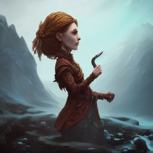 Image similar to mage smoking pipe, female, glacier landscape, D&D, fantasy, intricate, elegant, highly detailed, digital painting, artstation, octane render, concept art, matte, sharp focus, illustration, hearthstone, art by Seb mckinnon