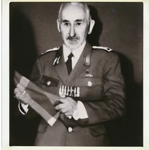 Image similar to polaroid photo of francisco franco holding an lgbti flag