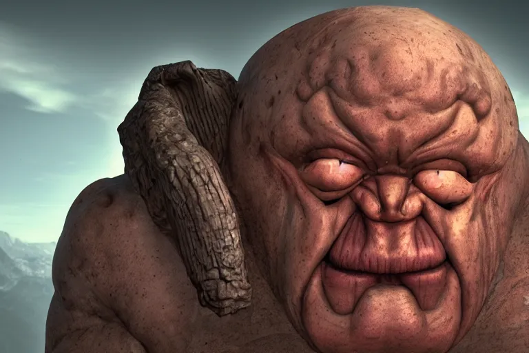 Prompt: Evil Super Titan Massive Fleshy Demonic Morbidly Obese God named Sakla, head portrait, unreal engine