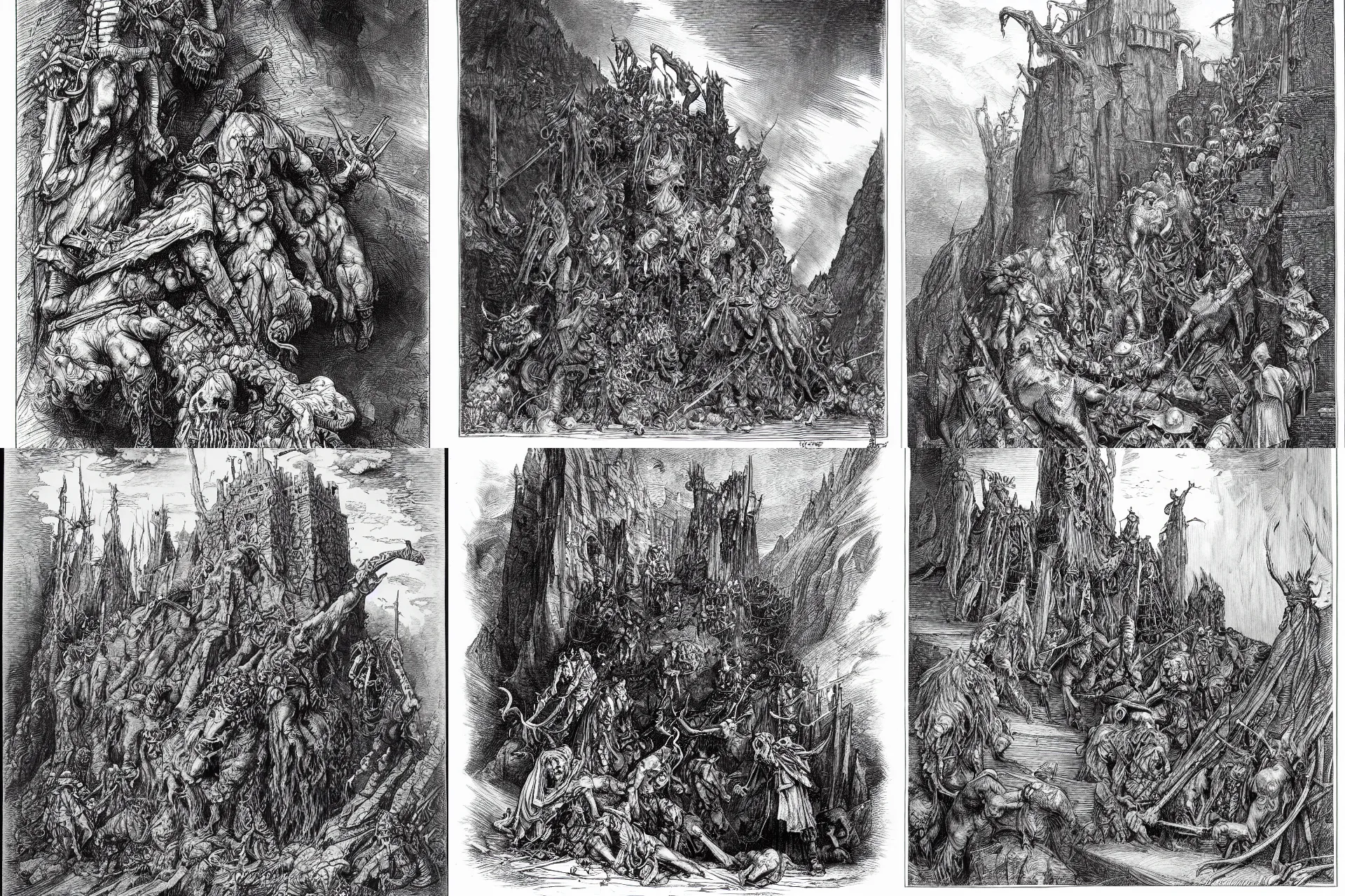Prompt: a black and white illustration of a tatterdemalion mountebank by bernie wrightson, ian miller, gustave dore, albrecht durer, storybook illustration, highly detailed, pen and ink on paper