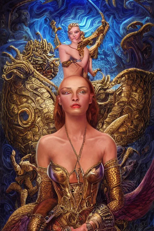 Image similar to Mystical Valkyrie, Portrait of a beautiful female Atlantean Reptilian Warrior, Realistic, Regal, Refined, Detailed Digital Art, Michael Cheval, Walt Disney (1937), François Boucher, Oil Painting, Steampunk, Josephine wall, Highly Detailed, Cinematic Lighting, Unreal Engine, 8k, HD